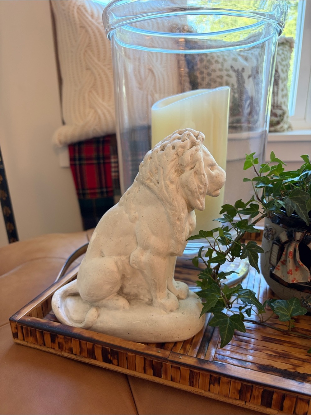 Vintage Cream Lion Statue Home Accent